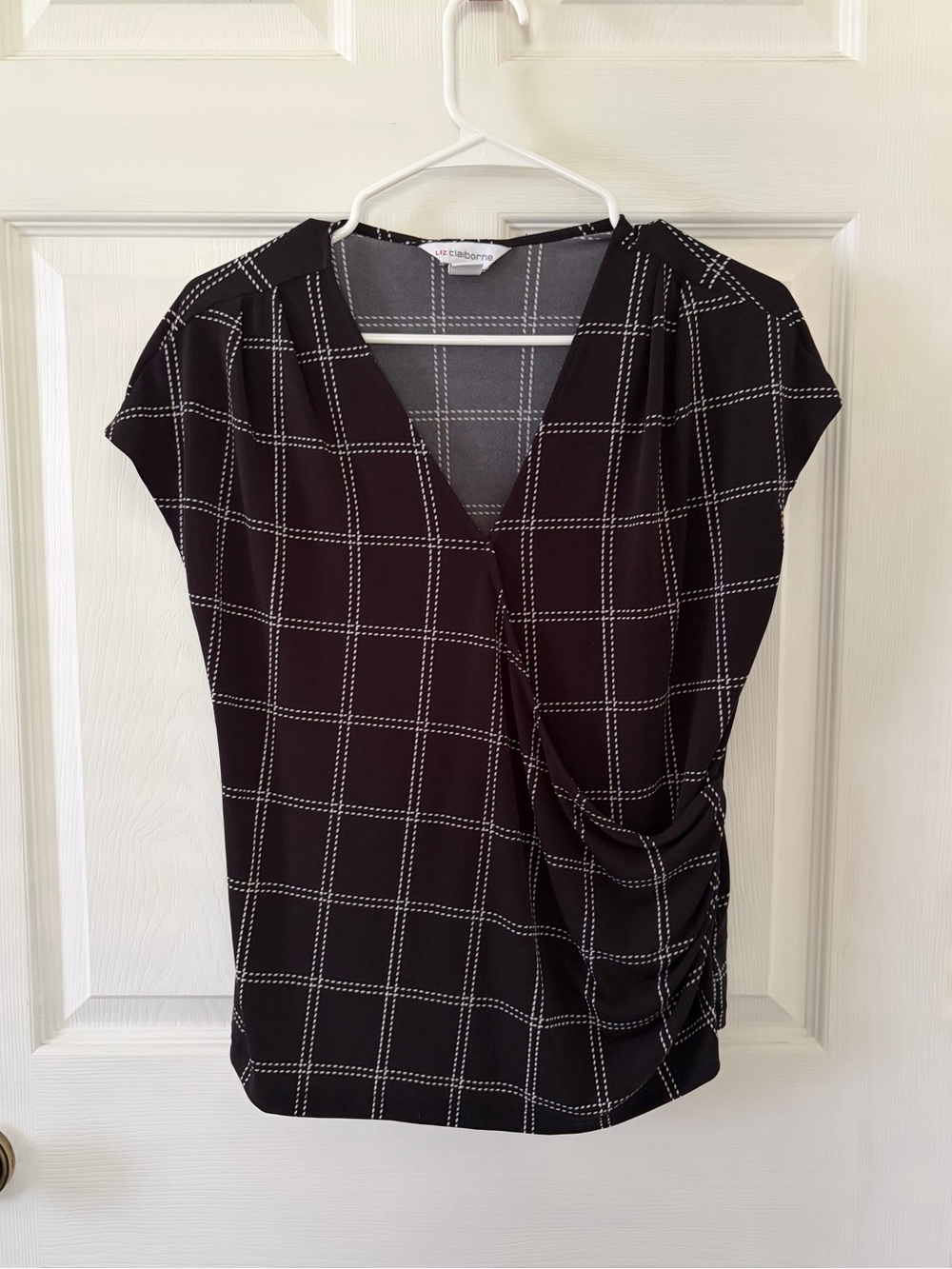 Liz Claiborne Black Windowpane Wrap-Style Blouse